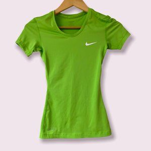 Women's Nike Pro Fitted Lime Green Running Work Out T-shirt top Size XS